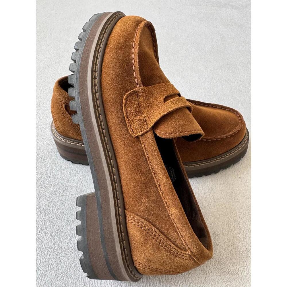 L.L.Bean Women’s Suede Lug Sole Penny Loafers 6M Brown Platform Slip On - Picture 6 of 7